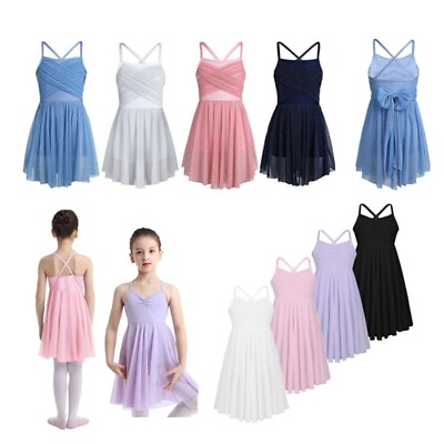 #ad Kids Girls Glittery Ballet Latin Dance Leotards Lyrical Tutu Skirt Dress Costume