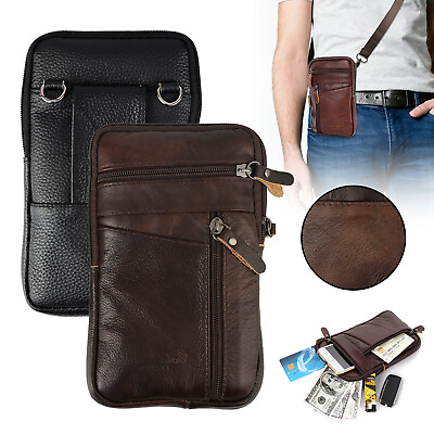 #ad Men Fashion Leather Phone Pouch Belt Bag Shoulder Crossbody Waist Pack Handbag $9.31