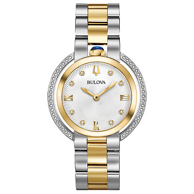 #ad Bulova Rubaiyat Women#x27;s Quartz Diamond Accent Sapphire Crystal Watch 35MM 98R246