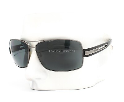 #ad Prada SPR 54I 5AV 5Z1 Aviator Sunglasses Gunmetal Polished Black Gray Polarized