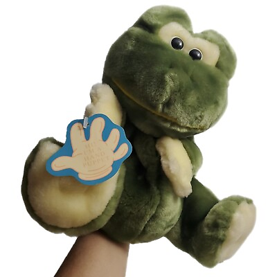 #ad Vtg 1999 Snuggie Toy Frog Puppet Green Plush 9 inch Stuffed Animal Soft Play