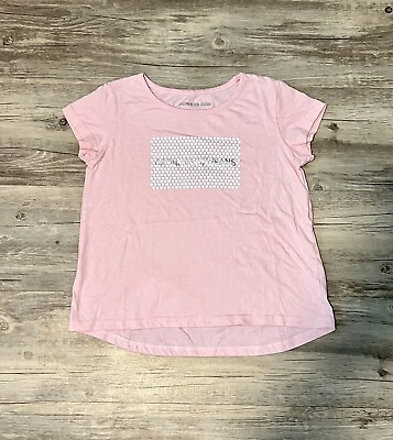 #ad Calvin Klein Girl#x27;s Graphic Logo Jersey Knit T Shirt Size 8 10 Pink Hearts
