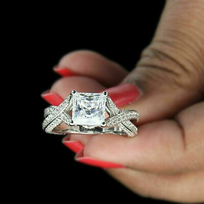 #ad 14K White Gold Plated 2.25Ct Princess Cut Simulated Diamond Wedding Ring Women#x27;s $52.49