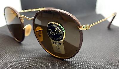 #ad RAY BAN Sunglasses RB3475Q ROUND CRAFT 9041 Leather Brown NEW
