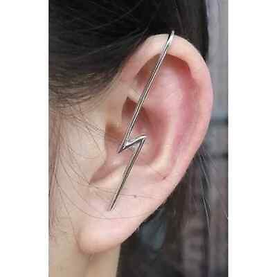 #ad Womens Minimalist Sterling Silver Long Lightning Bolt Ear Cuff Cartilage Earring $8.00