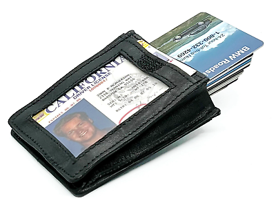#ad Black Genuine Leather Men#x27;s 20 Card Holder Front Pocket Wallet New