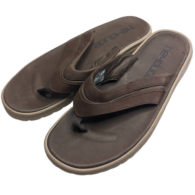 #ad Hey Dude Mens Sz 13 Flip Flop Sandals Brown Leather