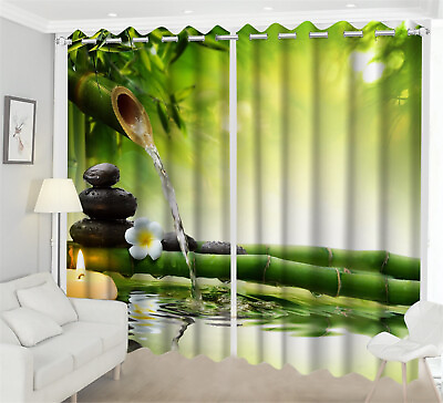 #ad Green Bamboo Spa Zen Stone 3D Blackout Curtain 2 Panels Drapes Window Curtains