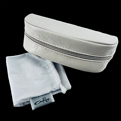 #ad Oakley Sunglasses Case White Textured Semi Hard Zipper Closure Strap Cloth Bag