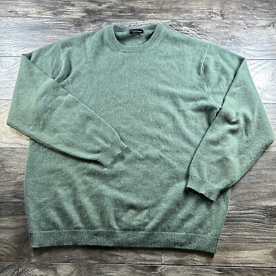 #ad L Pure 2 Ply Cashmere Sweater Mens XL Green Crew Neck Pullover Preppy Dad Casual