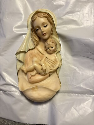 #ad Vintage Mother Mary Baby Jesus Holy Water Font Wall hanger Preowned