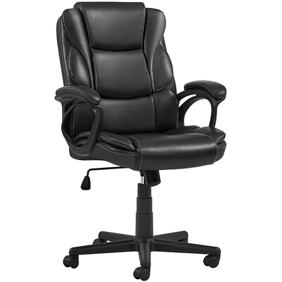 #ad High Back Leather Office Chair Executive Desk Chair Computer Swivel Chair Black $92.99