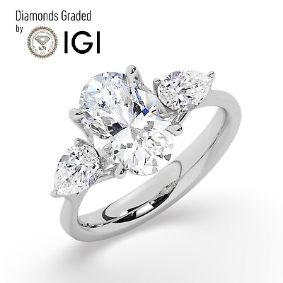 #ad IGI F VS1 Solitaire Lab Grown 2CT Oval Diamond Trilogy Ring 950 Platinum