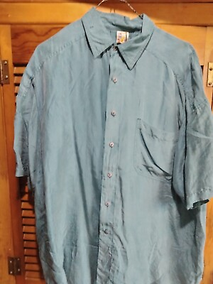 #ad On The Brink Vintage Mens Button Down Shirt 100% Silk Green Size Large