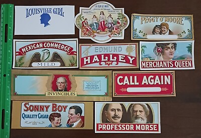 #ad CIGAR BOX LABELS LOT OF 10 CIGAR END LABELS USED #036