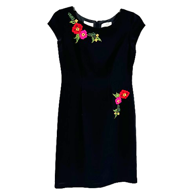 #ad Karin Stevens Woman#x27;s Black Floral Embroidered Dress Size 10 Formal Vintage LBD