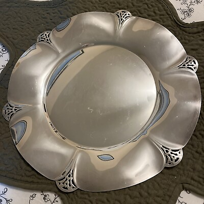 #ad Vintage Wm Rogers Silver Plated Platter Dish Lg Art Deco Nouveau Bungalow 11.5quot;