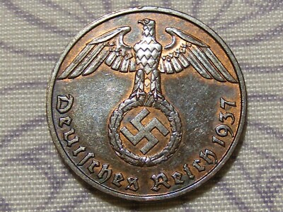 #ad Third Reich Germany WW2 Era 1 Reichspfennig Pfennig Bronze Coin Genuine