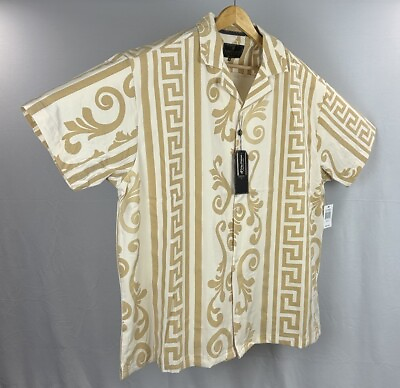 #ad BAROQUE GOLD Shirt Men#x27;s 4X Casual Beige Button Up Short Sleeve Stretch Premium