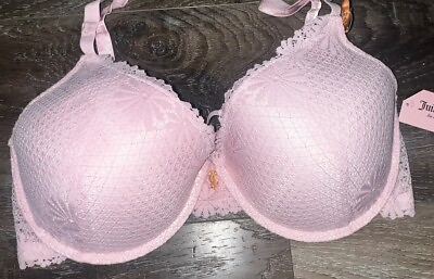 #ad Juicy Couture Womens Push Up Bra Light Pink Padded Underwire Nylon Lace 42D