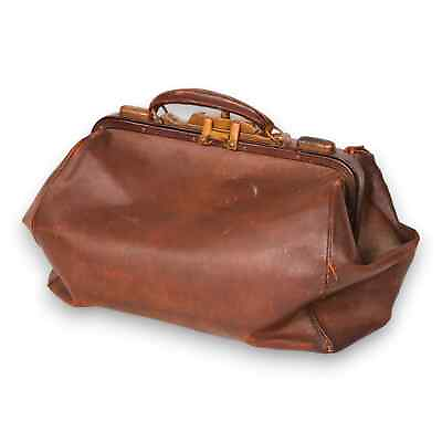 #ad Brown Leather Doctor#x27;s Medical Travel Bag 15quot; Antique Circa 1900