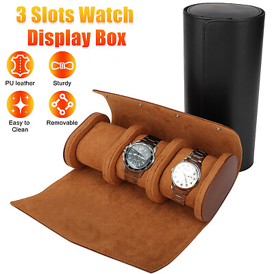 #ad 3 Slot Watch Roll Travel Case Portable Leather Display Jewelry Storage Box Pouch