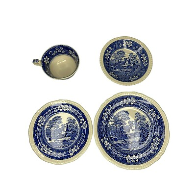 #ad Spode England Blue Tower One 4 Piece Place Setting Teacup Grannycore Cottagecore
