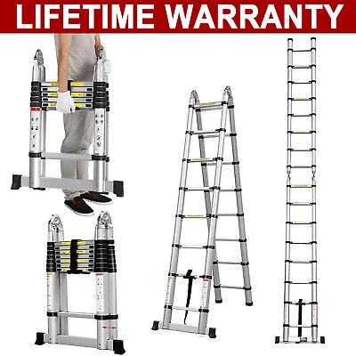 #ad Aluminum Telescoping A Frame Ladder Tall Ladder Lightweight Foldable Portable