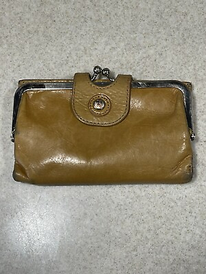 #ad HOBO International Light Brown Soft Leather Clutch Wallet Small Purse Bi fold