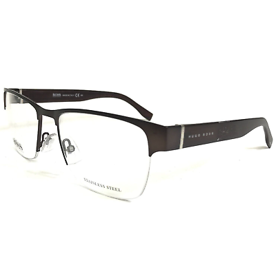 #ad Hugo Boss Eyeglasses Frames BOSS 0770 QMS Brown Square Half Rim 55 18 140