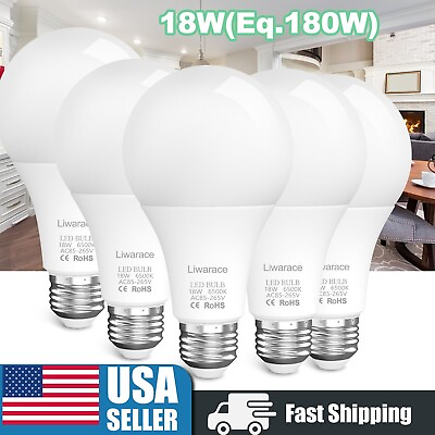 #ad 5Pack E26 LED Light Bulbs 18W Equivalent 180W 6500K Daylight Energy Saving E27 $36.95