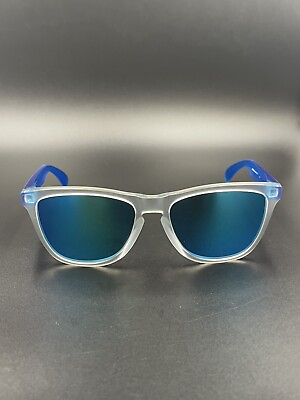 #ad Oakley Frogskin Matte Clear Matte Translucent Blue w Sapphire Iridium Lenses