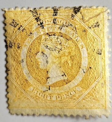 #ad New South Wales 1860 8 Pence Used Yellow Orange Scott #42a Fast Shipping