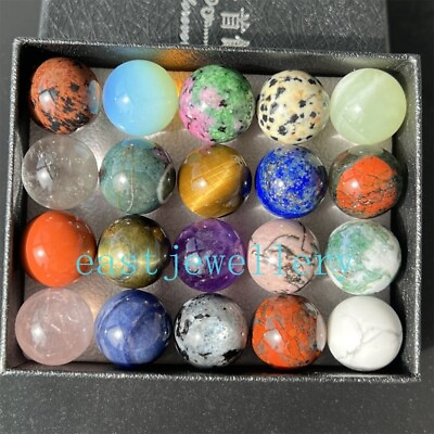 #ad 10pcs Natural Mixed Sphere Quartz Crystal Carved Gem Ball Reiki Healing 15mm