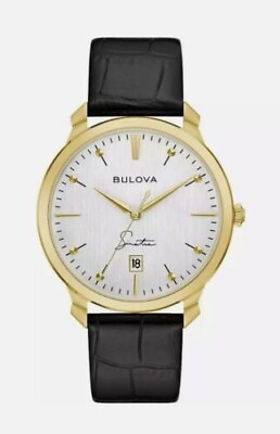 #ad Bulova 97B204 Men#x27;s Frank Sinatra Classic Gold Tone Watch w Black Leather Band