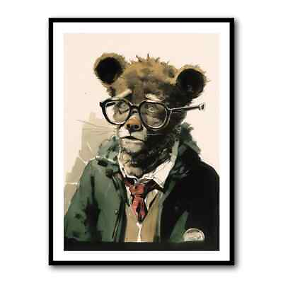 #ad Bear In Glasses Wall Art PREMIUM POSTER PRINT HIGH QUALITY THICK paper