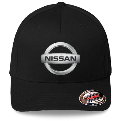 #ad Nissan Logo on Black Flexfit Brand Hat Baseball Cap Printed Emblem S M And L XL