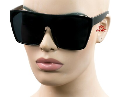 #ad Oversized Square Vintage Retro Style Sunglasses Super Dark Black Matte CH3