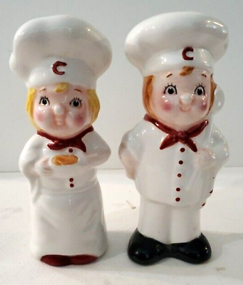 #ad Campbells Soup Kids Chef Ceramic Salt and Pepper Shakers Set 5quot; 1998