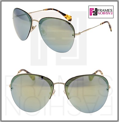 #ad #ad MIU MIU 53P Metal Aviator Sunglasses SO FRAME Gold Emerald Green Mirrored MU53PS