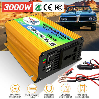 #ad 3000W Power Inverter 12V DC To 110V AC Cable Car Sine Wave Solar Converter 2USB