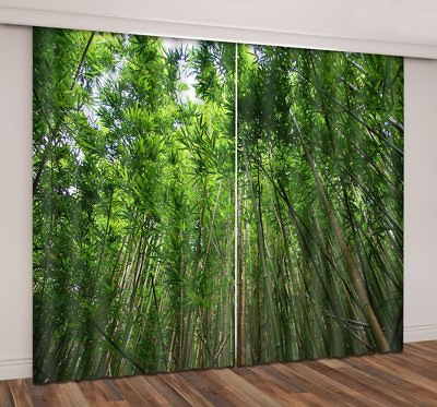 #ad Green Bamboo Forest 3D Curtain Window Decor Photo Print Blockout Drapes Fabric