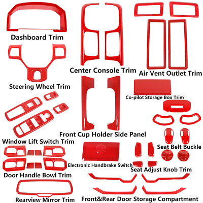 #ad 40pcs Full Interior Decoration Cover Trims Sticker Kit for RAM 1500 2012 17 Red