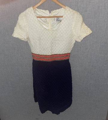 #ad Vintage MOD GoGo 1960s 1970s women#x27;s PARADE Knit Crochet shirt dress Size 12