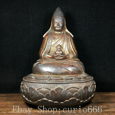 #ad 11.6quot; Old Tibet Tibetan Pure Bronze Je Tsongkhapa Master Buddha Statue Sculpture