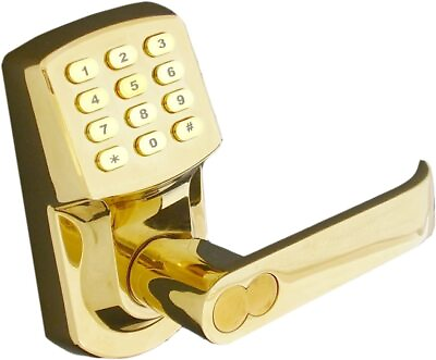 #ad Electronic Keyless Door Lock Bright Brass Right Hinged Doors Only Battery