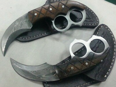 #ad Hand Crafted knife king#x27;s Damascus double finger Karambit knife Pair