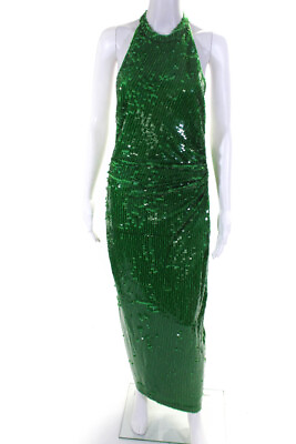 #ad Ronny Kobo Womens Sequin Open Back Alix Halter Shift Dress Green Size S