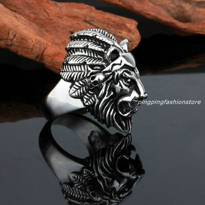 #ad Cool Motor Jewelry Stainless Steel Silver Lion Head Biker Men#x27;s Rings Size 8 13