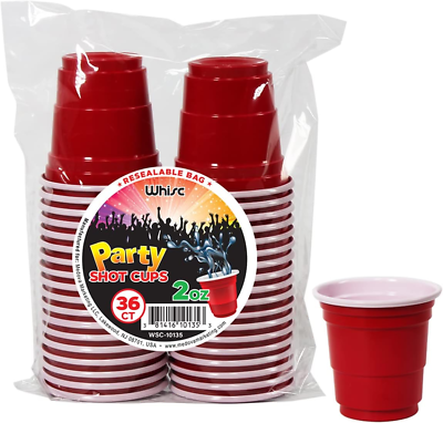#ad Disposable Shot Glasses Pack of 36 2Oz Red Plastic Shot Cups Jello Shot Cup